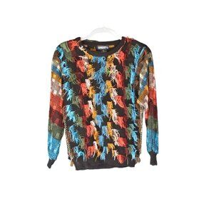 Women's  Vintage 80's Answers by Riddles Inc. Bright Yarn Fringe Sweater L